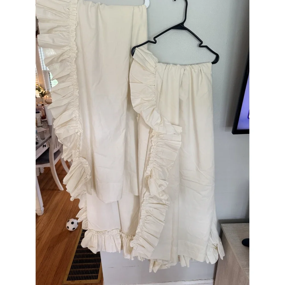 PAIR (2 PANELS) Off White Curtains Ruffle Edge 84
